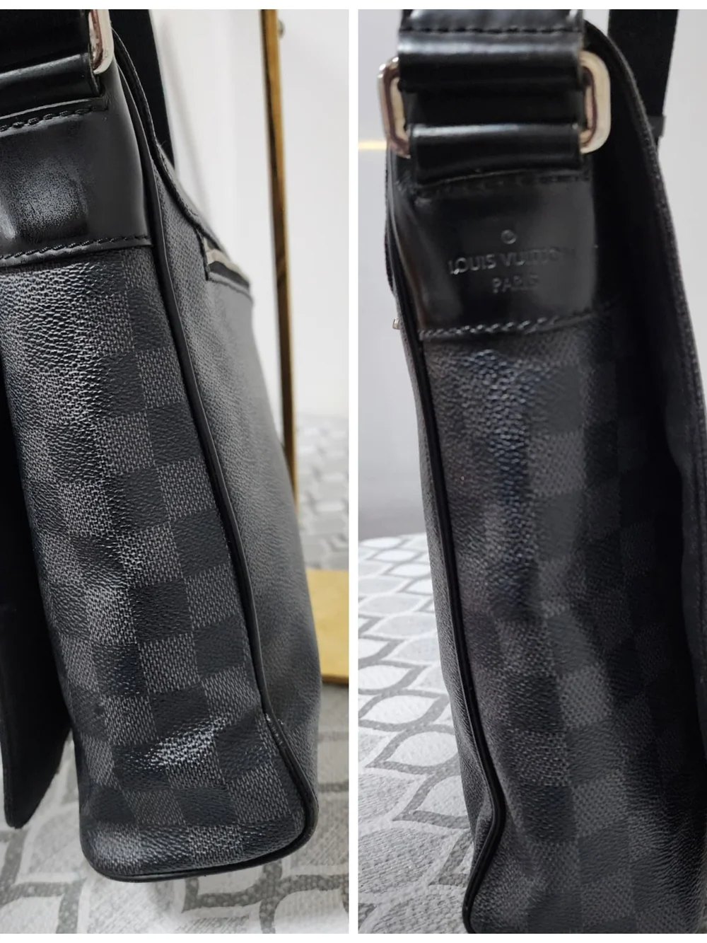 LOUIS VUITTON Damier Graphite District GM Men Messenger Bag Black/Grey
